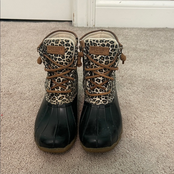 Sperry Shoes - Sperry Women's Black and Leopard Print Winter Boots